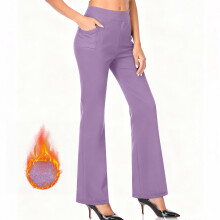 Women's Solid Fleece-Lined Yoga Pants Athletic Casual