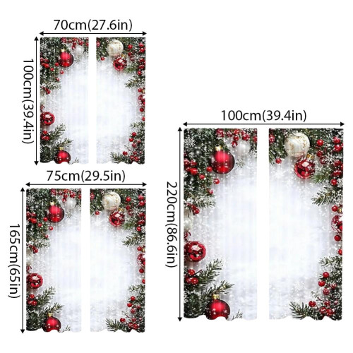Christmas Ball Holiday Curtains Red 2D Snowflake Pine 2