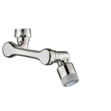 1080 Degree Swivel Faucet Extender 2 Water Outlet Brushed Silver