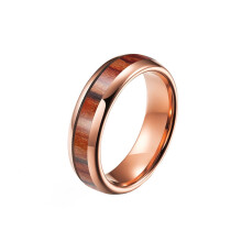 Tungsten Steel Whisky Barrel Ring Maple Inlay 6mm Rose Gold