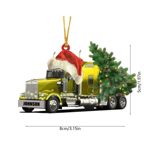 Christmas Tractor Ornament Gold Acrylic 2D 2