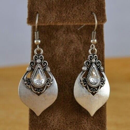 Vintage 925 Silver Moonstone Dangle Earrings Red 1