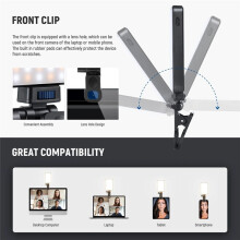 LED Selfie Phone Light, Rechargeable 2500-9000K Clip Fill Light,Color Films/Diffuser/3000mAh for Camera