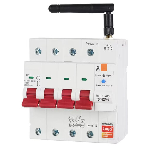 Tuya  WiFi 4P MCB 63A RS485 Breaker Prepaid Meter Timer  Voltage Current Protector Voice Control