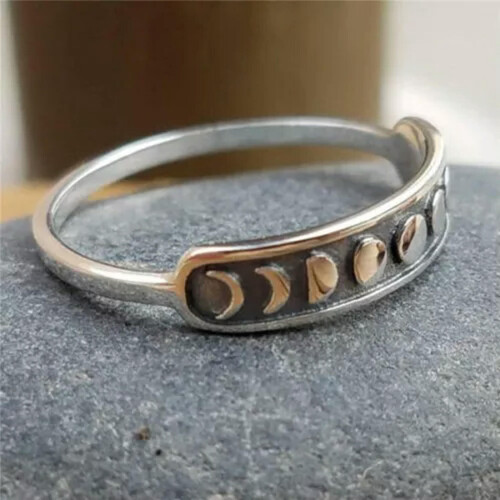 Retro Moon Star Ring 925 Silver Women's Band Size 6-10 1