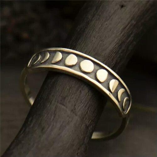 Retro Moon Star Ring 925 Silver Women's Band Size 6-10 2