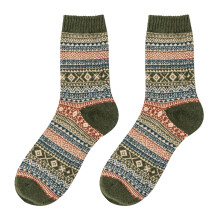 Unisex Ethnic Style Socks Warm Color Block Knit Army Green