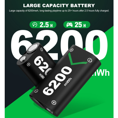 2*6200 mWh Rechargeable Controller Battery Pack for Xbox Series X|S/Xbox One 1