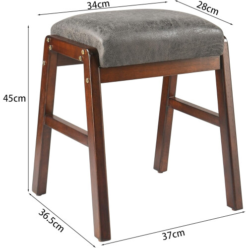 MODERION Footstool Solid Wood Legs 17.7 in Grey Fabric Seat 2