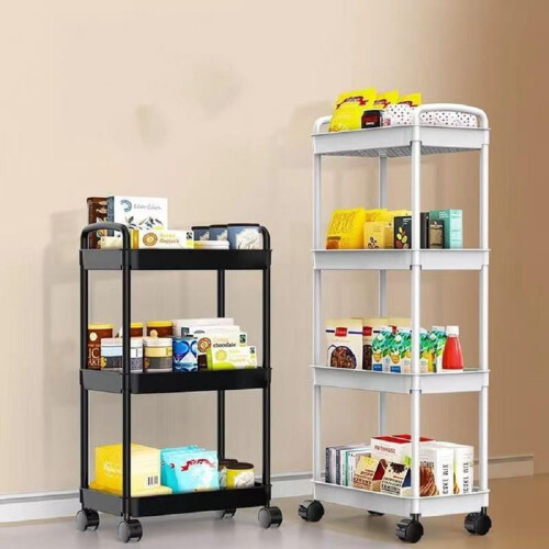 Rolling Plastic Storage Cart 3-Tier or 4-Tier White Black 1