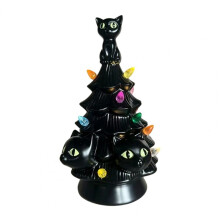 (Black) Halloween Pumpkin Lantern Resin Ghost Night Light Halloween Tree Decorations Resin Figurine with Pumpkin Black Cat for Indoor-Black
