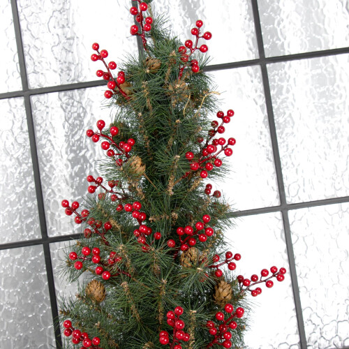 Artificial Red Berry Stems with Holly 32-Pack 1