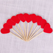 Heart Cake Toppers Cupcake Sticks 10pcs Red Glitter Paper