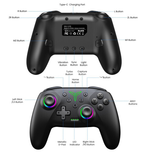 Wireless Bluetooth RGB Controller for Nintendo Switch/Switch OLED/Lite/ Switch 2 2