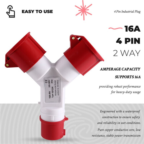 Y-Type Industrial Plug 16A 4 Pin 2 Way 220V IP44 Multi-Function Waterproof Industrial Field Plug Electrical Connector 1