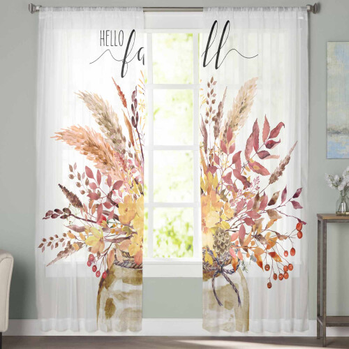 Sheer Curtains Light Filtering Floral Voile 2 Panels 52x84