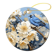 Ceramic Ornament Chinoiserie Blue Floral Birds Design 1