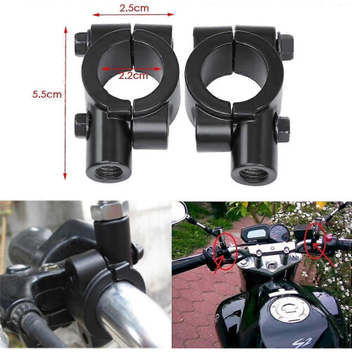 Universal 10mm Bike Mirror Handlebar Clip Pair Black 1