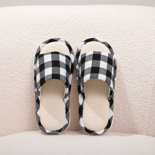 Plaid Linen Slippers Indoor Comfortable Summer Sandals