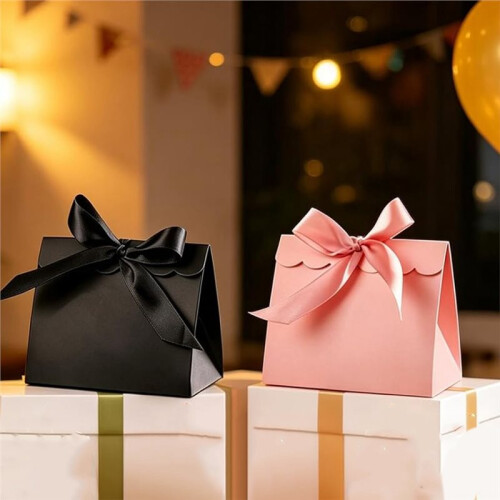 StoBag 20pcs Paper Candy Box Gift with Ribbon Blank Small Packaging for Cookies Chocolate Storage 2