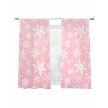 Snowflake Sheer Curtains Pink White 52x72 in Rod Pocket 2