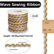 Metallic Two-Tone Wavy Ribbon Trim 7mm 17m Gold Silver