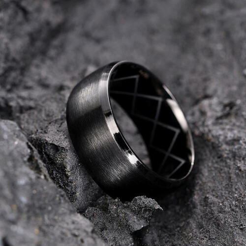 Men's Titanium Black Wedding Ring Carved Design with Gift 2