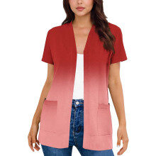 Women's Short Sleeve Cardigan Red Ombre L