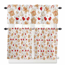 Gingerbread Man Kitchen Curtains Set White Rod Pocket