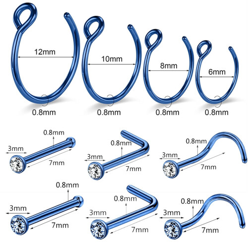 C-Shaped Nose Hoop Ring Set 8 Pieces 20g 1