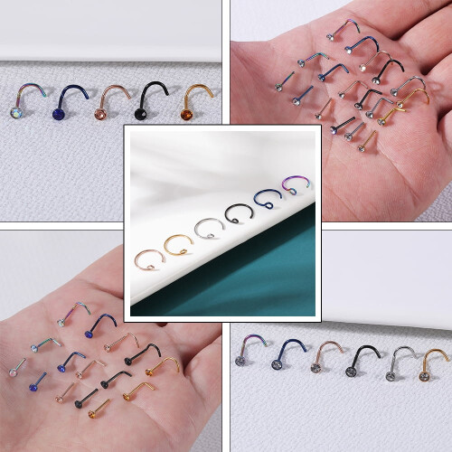 C-Shaped Nose Hoop Ring Set 8 Pieces 20g 2