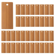 500Pcs 45X20mm Rectangle Wooden Tags for Keychain Rings, Bamboo Unfinished Wood Key Ring Tag
