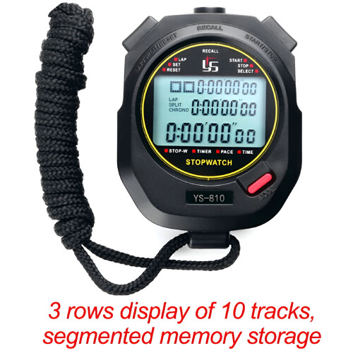Digital Stopwatch Chronograph Black with 10 Tracks 2