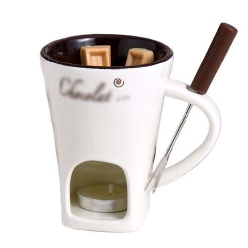 Ceramic fondue pot set tealight-powered with 1 fork