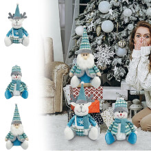 Santa and Snowman Blue Sitting Christmas Figurine