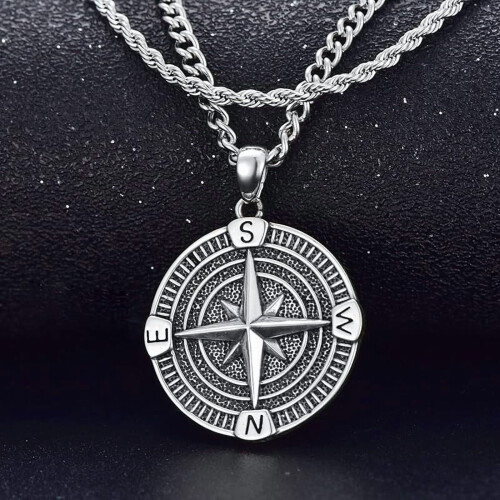 Compass Necklace Sterling Silver for Men 1