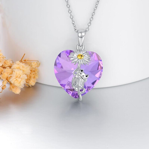 Frog Necklace in 925 Sterling Silver with Birthstone Crystal 1