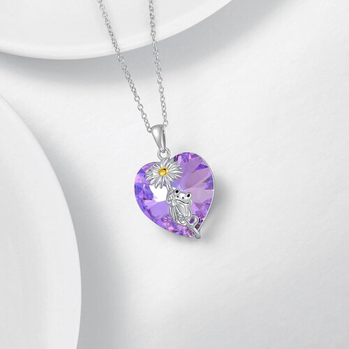Frog Necklace in 925 Sterling Silver with Birthstone Crystal 2