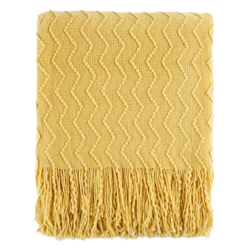 Gelbe Strickdecke mit Quasten, 130 x 230 cm