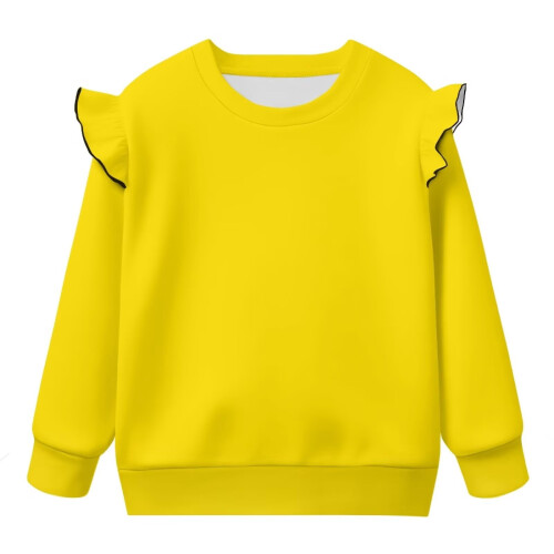 Girls Yellow Pullover Hoodie Long Sleeve Ruffle Sweatshirt