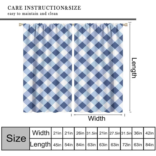 Plaid Curtains Dark Blue White Checkered Rod Pocket Thermal 2