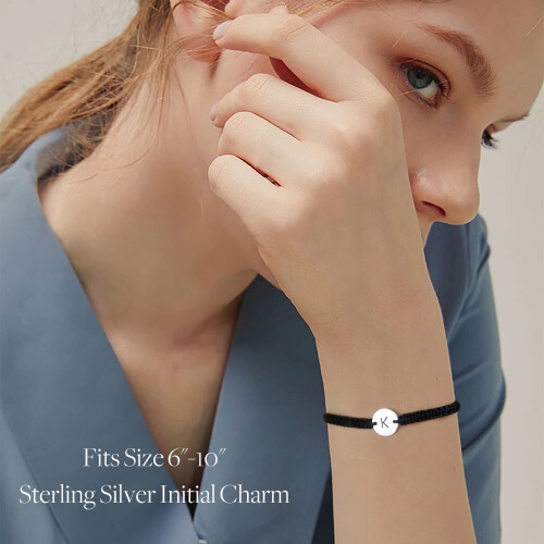 Sterling Silver Initial Bracelet Adjustable Braided Disc 2