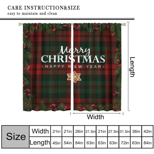Buffalo Plaid Christmas Curtains Red Berries Thermal 1
