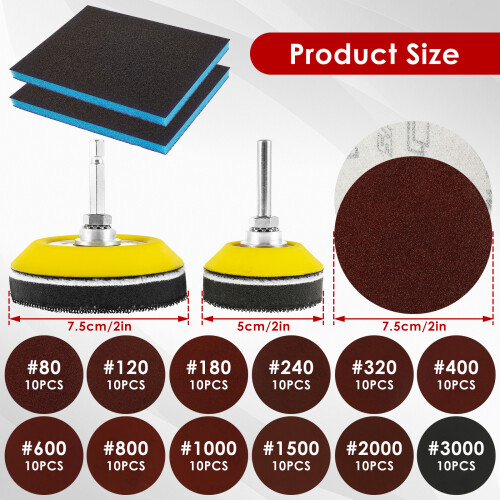 Sanding Discs Set 80-3000 Grit 120 Pcs 2" 3" Backer Pads 1