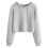 Women's Drawstring Crop Sweatshirt Hoodie Gray Long Sleeve 2