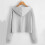 Women's Drawstring Crop Sweatshirt Hoodie Gray Long Sleeve 3