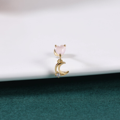 Pink Heart Stud Earrings Gold Tone 1 Pair 1