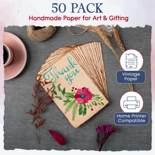 Handmade Antique Deckle Edge Blank Cards 50 pcs 4x6 inch 2