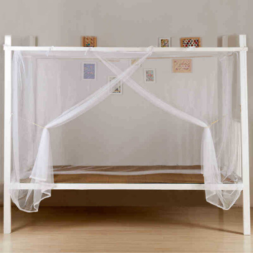 Mosquito Net Canopy for Full Bed with Lace Trim White