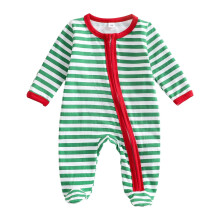 Baby Christmas Jumpsuit Winter Long Sleeve Striped Footed